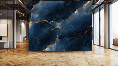 Seamless marble pattern in dark navy with subtle gold veins, [Abstract Background Marble], [Bold and sophisticated] Wall mural